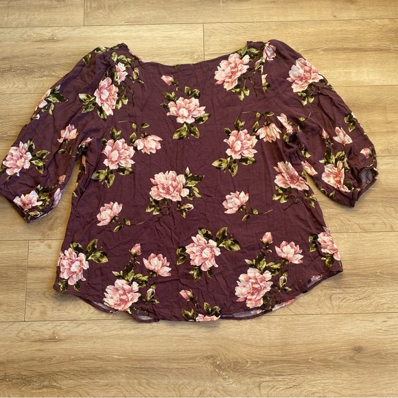 Torrid top Rayon Slub Button-Front Puff Sleeve top blouse size 3X floral - Picture 6 of 11